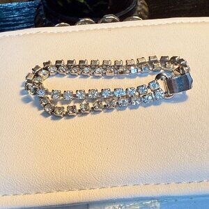 Vintage Coro Pegasus Double Row Clear Rhinestones Silver Tone Link Bracelet